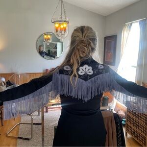 Vintage Western Fringe Indigo Shirt with Embroidery